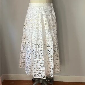 NWT Tory Burch White Embroidered Floral Lace A-Line Skirt White 4